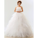 Elegant Ruffle Organza Ball Gown Strapless Floor Length Wedding Dresses