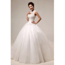 Custom Mandarin Collar Beaded Ball Gown Floor Length Wedding Dresses