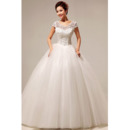 Custom Lace Short Sleeves Ball Gown Floor Length Wedding Dresses