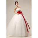 Affordable Beaded Ball Gown Strapless Long Wedding Dresses with Sashes