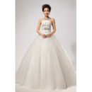 Custom Rhinestone Ball Gown Strapless Floor Length Satin Wedding Dresses