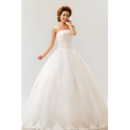 Inexpensive Ball Gown Strapless Floor Length Organza Wedding Dresses