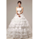 Custom Tiered Skirt Ball Gown Strapless Floor Length Wedding Dresses
