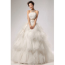 Elegant Tiered Organza A-Line Strapless Floor Length Wedding Dresses