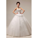 Beaded Sweetheart Ball Gown Floor Length Satin Dresses for Spring Wedding