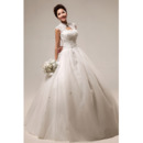 Custom Mandarin Collar Lace A-Line Floor Length Wedding Dresses