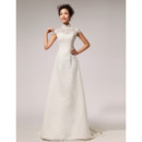 Affordablel Lace Mandarin Collar Cap Sleeves A-Line Wedding Dresses
