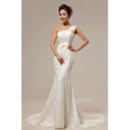 Sexy Mermaid One Shoulder Lace Sweep Train Wedding Dresses for Spring