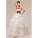 Affordable Ball Gown Strapless Long Wedding Dresses with Red Belts