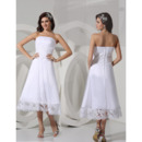 Affordable A-Line Strapless Satin Tea Length Summer Beach Wedding Dresses