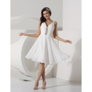 Inexpensive A-Line V-Neck Knee Length Chiffon Beach Wedding Dresses