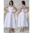 Stylish A-Line Tea Length Satin Garden/ Outdoor Wedding Dresses