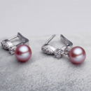 White/ Purple 8.5 - 9mm Freshwater Round Bridal Pearl Earring Set