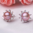 Inexpensive Purple/ Pink/ White 7.5 - 8.5mm Freshwater Pearl Earring Set