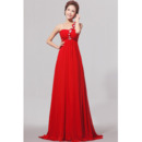 One Shoulder Empire Chiffon Floor Length Bridesmaid Dresses for Spring