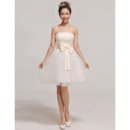 Discount Custom A-Line Strapless Short Satin Organza Bridesmaid Dresses