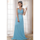 V-Neck Chiffon Floor Length Sheath Bridesmaid Dresses for Spring