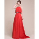 Sheath Halter Chiffon Floor Length Evening/ Prom Dresses for Spring