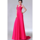 Sexy Formal V-Neck Chiffon Sheath Sweep Train Evening/ Prom Dresses