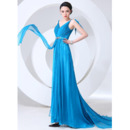 V-Neck Sheath Chiffon Floor Length Evening/ Prom Dresses for Spring