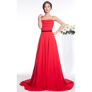 Affordable A-Line Strapless Chiffon Court Train Evening/ Prom Dresses