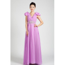Cap Sleeves Chiffon Floor Length A-Line Evening Dresses for Prom