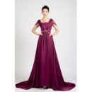 Inexpensive Cap Sleeves Chiffon Sweep Train A-Line Evening Dresses
