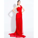 Custom One Shoulder Chiffon Sheath Sweep Train Evening Dresses