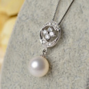 White 8.5-9mm Round Freshwater Natural Pearl Earring and Pendant Set