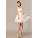 Affordable Elegant Lace A-Line Strapless Short Beach Wedding Dresses