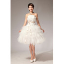 Bubble Skirt Strapless Organza Short Dresses for Summer Beach Wedding