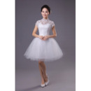 Custom Mandarin Collar Short Sleeves Short Reception Wedding Dresses