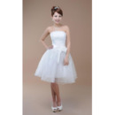 Simple A-Line Strapless Organza Knee Length Short Wedding Dresses with 3D Flower