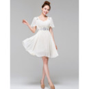 Affordable Casual Short Sleeves Chiffon Short Beach Wedding Dresses