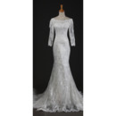 Custom Elegant Long Sleeves Lace Mermaid Sweep Train Wedding Dresses
