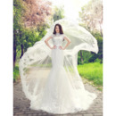 Elegant Mandarin Collar Chapel Train Organza A-Line Wedding Dresses