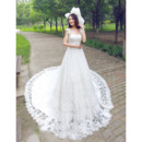Affordable Elegan Lace Chapel Train Straps A-Line Wedding Dresses