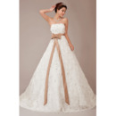 Floral Strapless A-Line Sweep Train Dresses for Spring Wedding