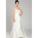 A-Line Strapless Sweep Train Satin Wedding Dresses for Spring