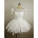 Custom Lace Bubble Sleeves A-Line Short Reception Wedding Dresses