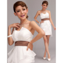Custom Strapless Mini Satin Short Petite Wedding Dress with Belt