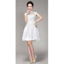 Informal Mandarin Collar Lace A-Line Short Reception Wedding Dresses