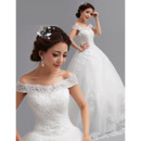 Off-the-shoulder A-Line Court Train Satin Wedding Dresses for Spring