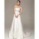 Formal Satin Strapless A-Line Court Train Wedding Dresses for Spring