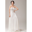 Chiffon Sheath Strapless Sweep Train Dresses for Spring Wedding