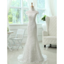 Discount Mandarin Collar Lace Mermaid Sweep Train Wedding Dresses