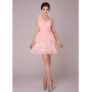 Discount One Shoulder Tiered Skirt Chiffon Short Bridesmaid Dresses
