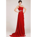 Custom One Shoulder Chiffon Sheath Sweep Train Bridesmaid Dresses