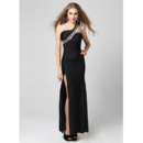 Sexy One Shoulder Sheath Floor Length Black Evening Dresses