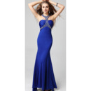 Custom Sexy Chic Halter Satin Sheath Floor Length Evening Dresses